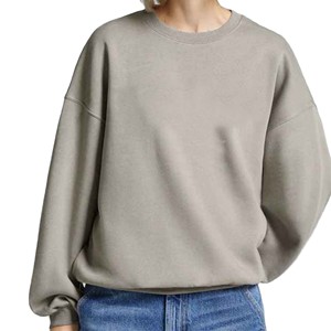 Sudadera Oversize de Cuello Redondo para Mujer, Color Sólido, Hombros Caídos, Manga Larga, 100% Algodón, Transpirable, Estilo Tejido Otoñal - Product Image 1
