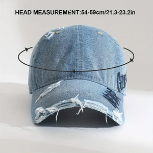 Casquette de baseball unisexe en jean 6 panneaux réglable en coton délavé déchiré vintage personnalisable Léopard/À pois/Dobby pour adultes usage décontracté - Product Image 4