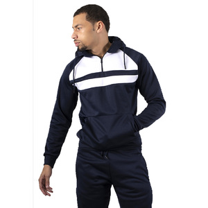 Ensemble de survêtement bleu marine à capuche pour homme, manches longues, style sportif décontracté avec blocs de couleur, poches latérales, fermeture éclair, respirant - Product Image 2