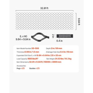 Grilles géotextiles Geo Grids 1880 LBS, profondeur 2 pouces, 32,81 x 9,84 pieds, pour maintien du sol gazonné, perméables, 10000 x 3000 mm - Product Image 4