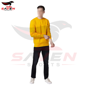 Sweat-shirt en molleton jaune unisexe à col rond, coupe classique, style décontracté, pull tricoté, couleur unie, 100% coton, service OEM - Product Image 3