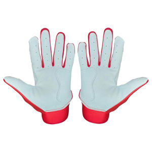 Custom Red <b>White</b> Leather Baseball Batting Gloves Breathable Palm Anti Slip Grip Adjustable Wrist Strap Lightweight Quick-Dry - Product Image 5