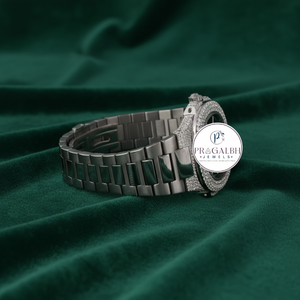 นาฬิกาข้อมือ Pragalbh Jewels หรูหรา ประดับเพชรแบบ Iced Out Pave Setting ระบบควอตซ์ สายสแตนเลส สำหรับผู้ชายและผู้หญิง - Product Image 3