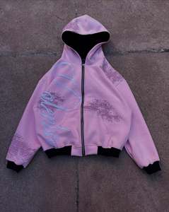 Sudadera con capucha y cremallera de estilo vintage, bordado personalizado, de alta calidad, 100% algodón, conjunto de sudadera y pantalones de felpa francesa. - Product Image 1