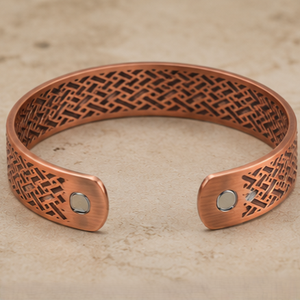 Heavy Gauge Intersecting Lattice Engraved Magnetic Copper Kada With Embossed Design Luxury Metal Jewelry - Product Image 3