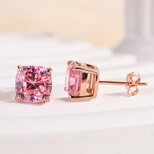 Nouvelle Collection Boucles d'oreilles en Moissanite 925 Or Rose Spécial Morganite Rose Coupe Coussin Plaqué Or Rose 18 carats - Product Image 3