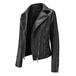 Blouson Moto en Cuir PU pour Femme, Coupe Slim Courte, Manches Longues, Col Rabattu, Fermeture Éclair, Lacets Croisés, Chaud et Polyvalent - Product Image 2