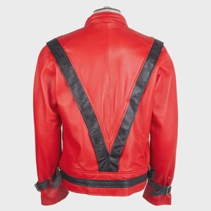 Michael Jackson Red <b>Leather</b> <b>Jacket</b> Thriller Biker Streetwear Eco-Friendly Windproof Handmade <b>Retro</b> Pop Costume - Product Image 2