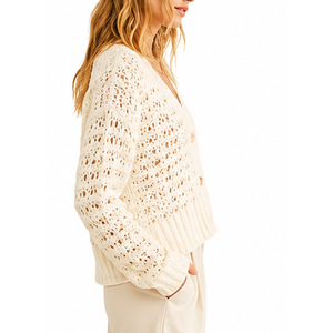 Women's V-Neck Knitted Cardigan Long Sleeve Solid Color Casual Sweater Breathable 100% Acrylic Handmade Spring Wear - Product Image 5
