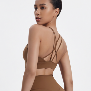 Soutien-gorge de sport pour femme à bretelles, maintien moyen, pour yoga et entraînement, couleur unie, design dos nu - Product Image 2