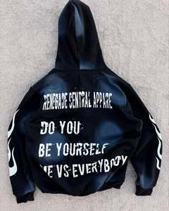 Sudadera con Capucha Corta Vintage con Lavado Ácido para Hombre, Estampado Personalizado, Letras Bordadas en Relieve, Parches, 100% Algodón, Estilo Urbano - Product Image 1