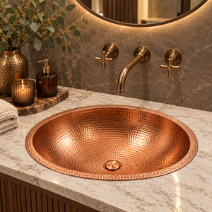 Lavabo de Cobre Ovalado Martillado Hecho a Mano para Baño, Lavabo Empotrable para Hogar y Hotel, Fabricante Mayorista OEM ODM - Product Image 4