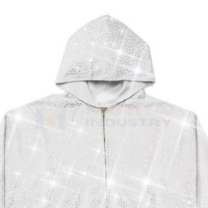 เสื้อฮู้ดดี้ปักโลโก้แบบกำหนดเอง เสื้อฮู้ดดี้ลำลองประดับเพชร เสื้อฮู้ดดี้ผ้าฝ้ายประดับเพชร - Product Image 3