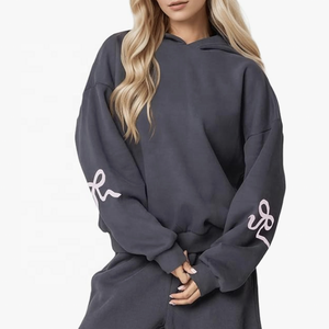 Sudadera con capucha de punto estampada para mujer, de invierno, oversize, de manga larga, forro polar, informal, antipilling, con gráfico - Product Image 5