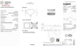 เพชร CVD ผลิตในห้องปฏิบัติการ พร้อมใบรับรอง IGI สีฟ้าสดใส ระดับความสะอาด VS2 ทรงเจ้าหญิง น้ำหนัก 3.00 กะรัต พร้อมสำหรับใส่แหวน - Product Image 2