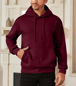 Sweat-shirt à capuche bordeaux pour homme, coupe classique, en molleton de coton, couleur unie, avec poche, pour l'automne - Product Image 1