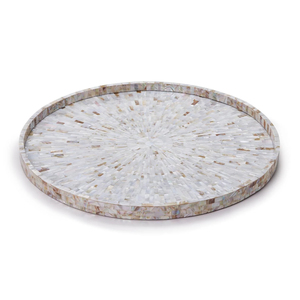 Plateau de service rond décoratif luxueux fait main, incrusté de nacre, pour table basse, ottoman et décoration intérieure - Product Image 2