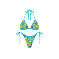 Bikini rouge deux pièces avec perles en forme d'étoiles de mer et de coquillages, décolleté en V profond, taille haute, à nouer sur les côtés, vêtements de plage, maillots de bain pour femmes