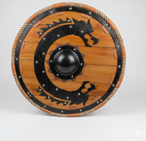 Escudo Vikingo Artesanal de Madera con Dragón, Escudo de Batalla Medieval con Punta Metálica, Decoración para Reenactment de Guerrero Nórdico - Product Image 1