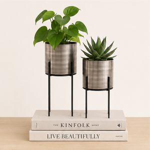 Jardinière moderne de luxe en métal couleur canon de fusil avec support haut en fer noir – Pot de fleurs minimaliste pour salon, bureau et balcon - Product Image 2