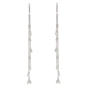 18K Gold Freshwater Pearl Zircon Drop Earrings-Modernist Duster Chain Design for Wedding & Engagement Third Party Certified - Product Image 2
