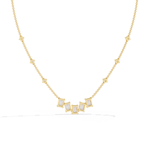 Collar con Cinco Diamantes Cultivados en Laboratorio con Corte Esmeralda, Oro Amarillo de 10K, 14K, 18K, Detalles de Diamantes Redondos en una Cadena Delicada, Joyería de Diamantes - Product Image 4
