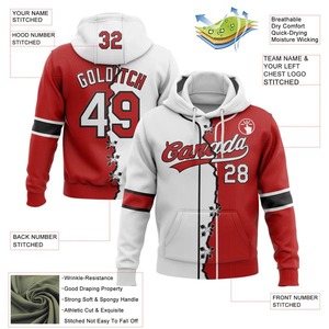 Sudadera con Capucha Deportiva Personalizada con Diseño Desgarrado, Color Rojo, Blanco y Negro, Estilo Urbano, Hip Hop, Talla Grande - Product Image 2