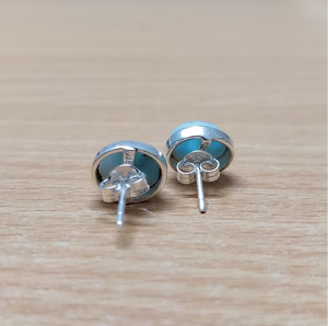 Minimalist 925 Silver Larimar Gemstone <b>Stud</b> <b>Earrings</b> - Handmade Oval Blue Cabochon <b>Fine</b> Jewelry Wholesale - Product Image 3