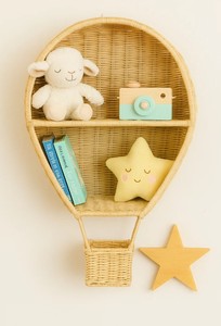 Estante de pared artesanal de ratán natural con forma de globo aerostático, con una o dos niveles de almacenamiento para habitación infantil o dormitorio. - Product Image 2