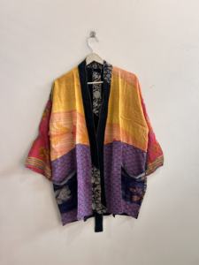 Robe kimono courte en soie pour femme, robe en soie sari, paréo de plage, tenue d'été, kimono doux - Product Image 2