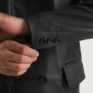 Manteau en cuir d'agneau pour homme avec logo personnalisé, couleur personnalisée, prix raisonnable. - Product Image 6