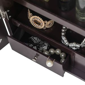 Specchio da parete in legno a 3 strati con 17 porta pennelli cosmetici interni, 8 luci LED blu e armadietti a specchio - Categoria prodotto: Scuro - Product Image 6