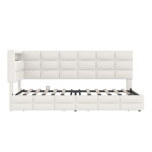 Upholstered Twin Size Daybed <b>LED</b> Lights Storage Headboard 2 Drawers Charging Station Day <b>Bed</b> Frame Practical Storage Features - Product Image 6