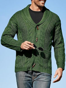 Fashion Daily Wear Men <b>Cable</b> Twist Cardigan Solid Green Full Sleeve Button Front Autumn Wear <b>Sweater</b> Standard Thickness Regular - Product Image 2