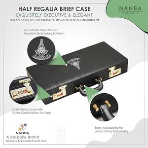 NANBA GROUP <b>Masonic</b> Regalia Half Apron Hard Briefcase Black Imitation Leather Master Silver Emblem Freemason Storage Case Gold - Product Image 3