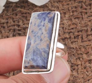 Anillo Rectangular de Sodalita Natural, Plata de Ley 925, Joyería Geométrica con Piedras Preciosas, para Mujeres y Hombres, Clásico para Bodas, Diseño Personalizado al por Mayor - Product Image 4