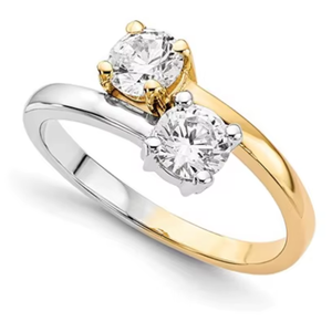 Anillo de Diamantes de Dos Piedras en Oro Multitono para Mujer |   Anillo de Compromiso con Diamante Redondo de Corte Brillante Auténtico |   Elegante Regalo de Joyería Fina - Product Image 2