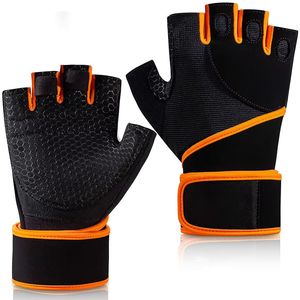 <b>Half</b> Finger Fitness Gloves Black Orange Neoprene Adjustable Wrist Strap Gym Weight Lifting Breathable Non <b>Slip</b> Gloves - Product Image 6