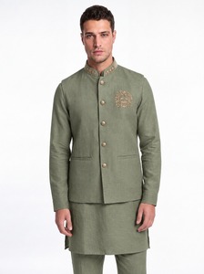 Custom Luxury <b>Mens</b> Embroidered Bandhgala <b>Waistcoat</b> Kurta Set Indian Ethnic Wedding Groom Wear Nehru Jacket 3 Piece Suit - Product Image 1