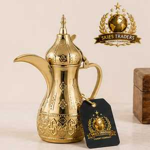 Golden Arabic Coffee Pot Dallah <b>Set</b> With Matching <b>Cups</b> Tray - Product Image 4