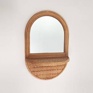 Espejo de pared bohemio de ratán con estante para pasillo, baño y decoración de oficina en casa, espejos de ratán vintage de Vietnam - Product Image 3