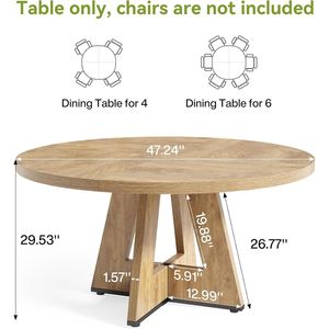 Tavolo da Pranzo in Legno Stile Rustico, Tavolo Rotondo da Cucina per Soggiorno e Tavolino da Caffè per Sala da Pranzo - Product Image 6