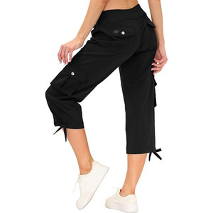 Women Summer High Stretch Solid Color Lace <b>Patchwork</b> Knit Slim Fit Biker Shorts Casual Capri Pants - Product Image 2