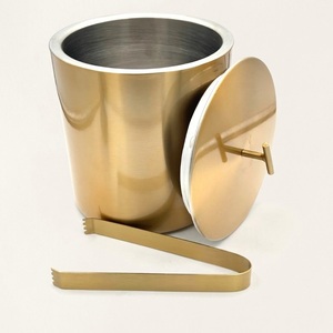 Cubo de hielo de acero inoxidable martillado con tapa, enfriador de vino y champán de doble pared aislado, tina portátil para bebidas para el hogar o bar. - Product Image 2