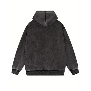 เสื้อฮู้ดสำหรับผู้ชายโอเวอร์ไซส์ซักแบบกำหนดเองพิมพ์ลายควันสีเทาวินเทจพร้อมกระเป๋าสำหรับฤดูหนาว - Product Image 2