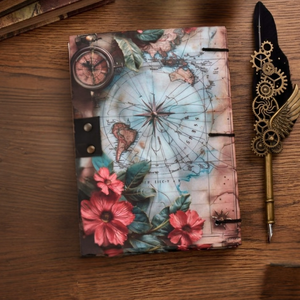 A5 Vintage World Map Handmade Paper <b>Notebook</b> | Eco Friendly High Quality Hardcover Lock Diary 100 Sheets Floral Compass Art - Product Image 2