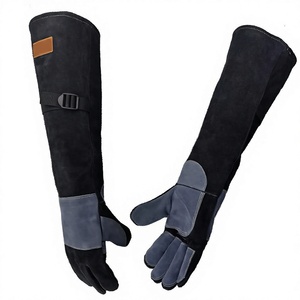 Gants de soudage en cuir noir à manchette longue, résistants à la chaleur, avec sangle, pour travaux de forge et de soudage - Product Image 4
