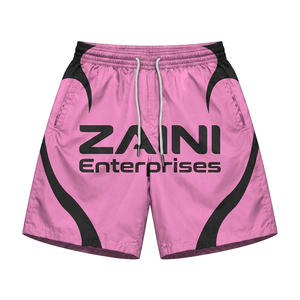 Shorts coupe-vent en micro-polyester à séchage rapide 120 GSM de qualité supérieure, rose et noir, avec panneau incurvé et logo personnalisé par sublimation - Product Image 1