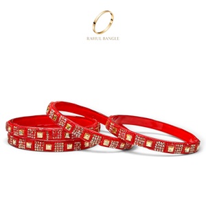 Timeless Kashmiri <b>Red</b> Glass Bangles Trendy Zirconia Gold Plated Crystal Design for Wedding Festive Wear at Wholesale Price - Product Image 2