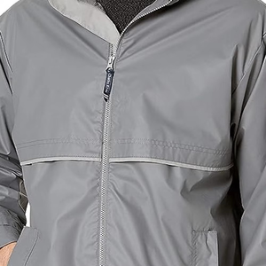 Men's Gray Hooded Waterproof Windbreaker Jacket Casual Autumn Wear Polyester Outerwear Zipper Closure Regular Fit - Product Image 6